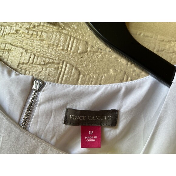 Vince Camuto womens Knee Length A Line Shift Dress size 12 White Blue Wavy Print - Picture 5 of 6